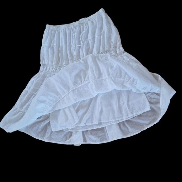 Kim Rogers Boho Skirt Prairie White Tier Skirt Crochet Eyelets Lined Pull On PL - Picture 8 of 14